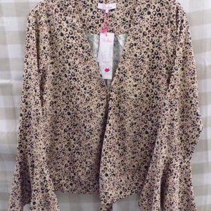 Parker NYC animal print deep v tied peplum top Sz. M Mini Camel Jungle a923 NWT
